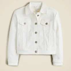 Girls' cropped denim trucker jacket in white