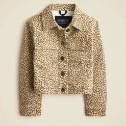 Girls' denim jacket in leopard print