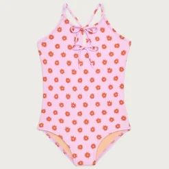 Girls' double-bow one-piece swimsuit