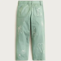 Girls' embroidered barrel-leg pant in twill