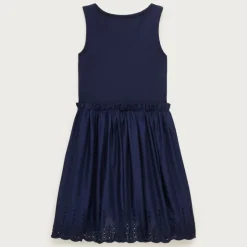 Girls' eyelet-trim mixy dress