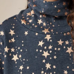 Girls' funnelneck tunic sweatshirt with stars