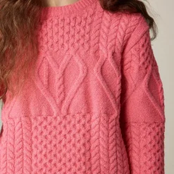 Girls' heart cable-knit sweater with Lurex® metallic threads
