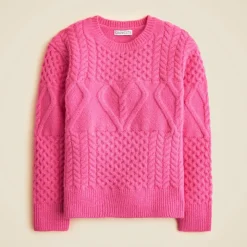 Girls' heart cable-knit sweater with Lurex® metallic threads