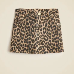 Girls' leopard-print denim skirt