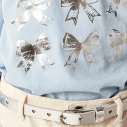 Girls' long-sleeve bow graphic T-shirt with metallic foil
