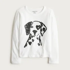 Girls' long-sleeve Dalmatian graphic T-shirt with sequins