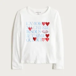 Girls' long-sleeve "L'amour" graphic T-shirt with sequins