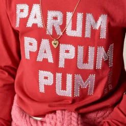 Girls' long-sleeve "Pa rum pa pum" graphic T-shirt with embellishments