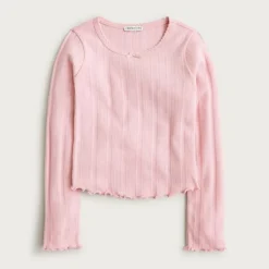 Girls' long-sleeve pointelle-knit T-shirt