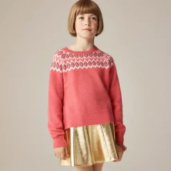 Girls' metallic Fair Isle sweater in Supersoft yarn