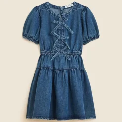 Girls' puff-sleeve dress in drapey denim