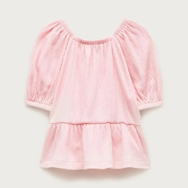 Girls' puff-sleeve top in crinkle jersey