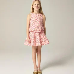 Girls' rickrack skirt in linen-cotton blend floral