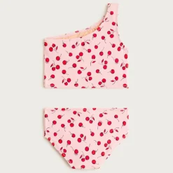 Girls' ruched one-shoulder two-piece swimsuit