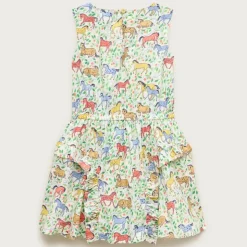 Girls' ruffle-skirt dress in wild horses print