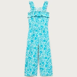Girls' ruffle-trim jumpsuit in broken-in-jersey floral