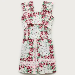 Girls' ruffle-trim romper in map floral