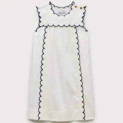 Girls' scallop-trim dress in linen blend