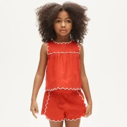 Girls' scallop-trim top in linen blend
