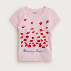 Girls' short-sleeve "Bisous" graphic T-shirt