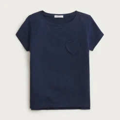 Girls' short-sleeve heart-pocket T-shirt in vintage jersey