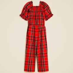Girls' smocked jumpsuit in Good Tidings plaid