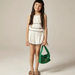 Girls' smocked lettuce-edge short in crinkled jersey