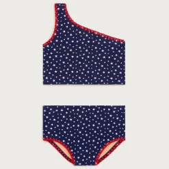 Girls' stitched one-shoulder two-piece swimsuit