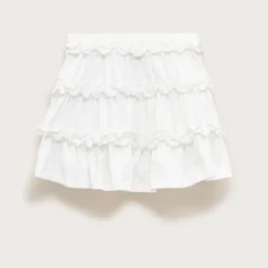 Girls' tiered lettuce-edge skirt in broken-in-jersey