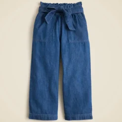 Girls' tie-waist pant in drapey denim