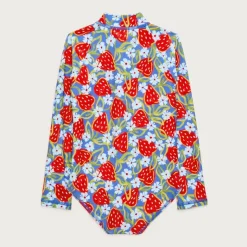 Girls' zip-up rash guard one-piece swimsuit