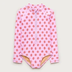 Girls' zip-up rash guard one-piece