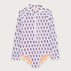 Girls' zip-up rash guard one-piece swimsuit