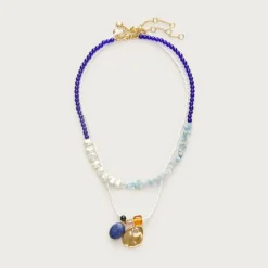 Grommet charm beaded necklaces set-of-two