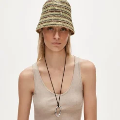 Handcrocheted straw hat in stripe