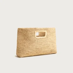Handknotted raffia rectangular clutch