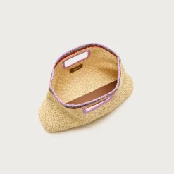 Handwoven straw rectangular clutch with contrast trim