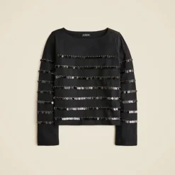 Heavy jersey long-sleeve T-shirt with paillette embellishment