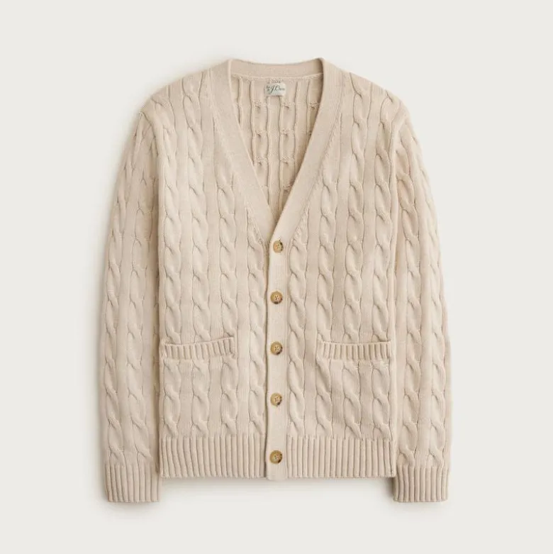 Heritage cotton cable-knit V-neck cardigan
