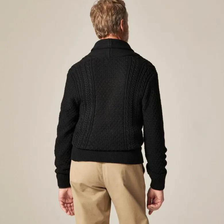 Heritage cotton cable-knit shawl-collar sweater