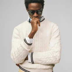Heritage cotton tipped cable-knit sweater
