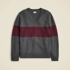 Heritage cotton V-neck sweater in stripe