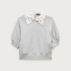 Heritage terry puff-sleeve sweatshirt with eyelet collar