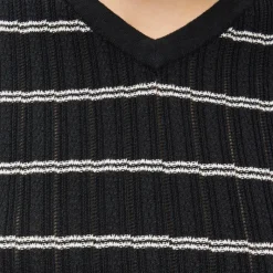 High V-neck ribbed pointelle sweater-tee in stripe