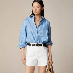 High-rise white denim short