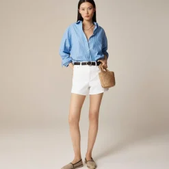 High-rise white denim short