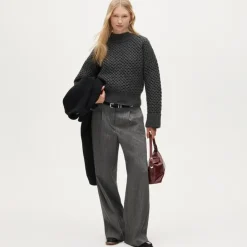 Honeycomb mockneck sweater in wool blend