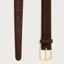 Italian suede and leather round-buckle dress belt