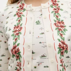 Jackie cardigan in map-print premium ultra-fine cotton blend